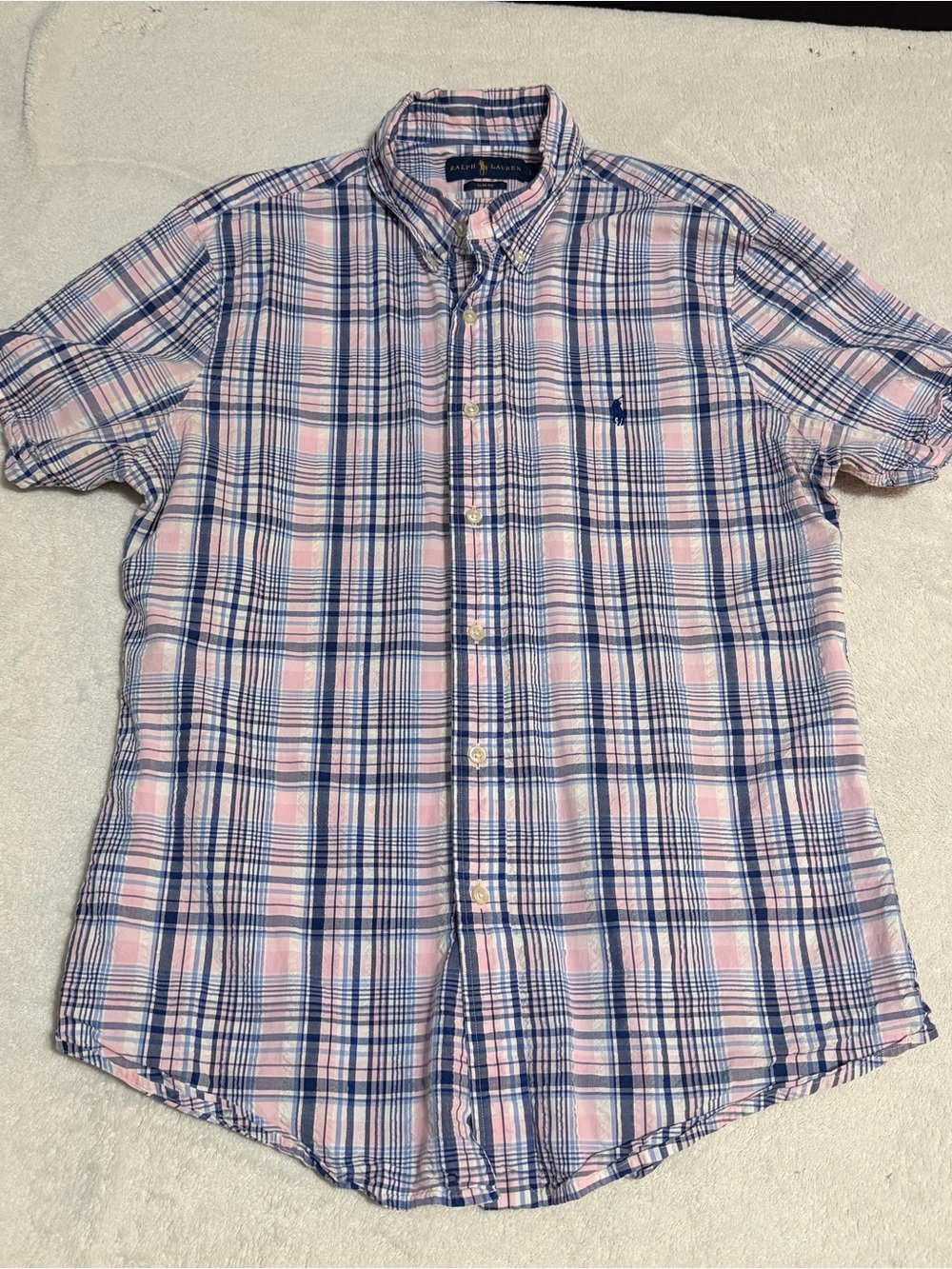 Ralph Lauren Pink and Blue Plaid Short-Sleeve Button-Down Shirt